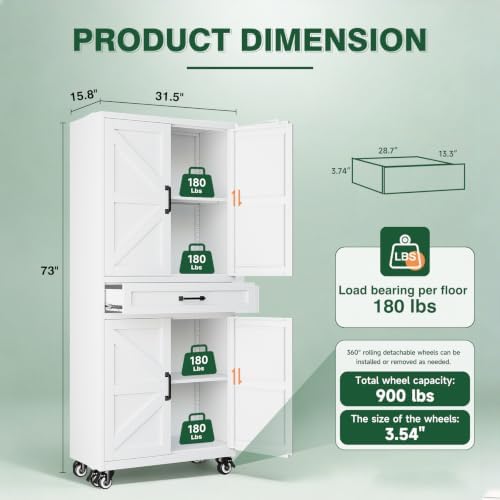Letaya Metal Garage Storage Cabinets with Wheels,White Rolling Tool Cabinet - Image 3
