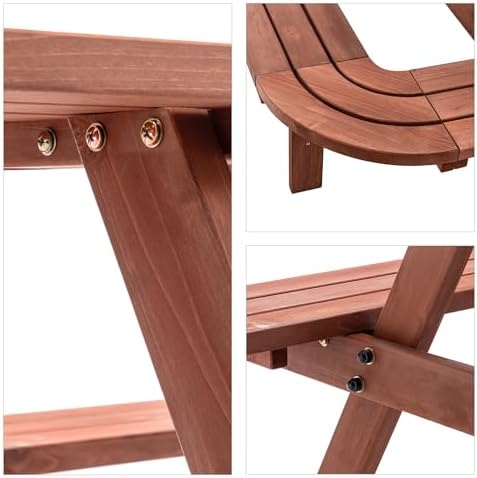 121'' Large Outdoor Dining Table, Rectangular Wooden Patio Dining Table & 2 Built-in Bench for 16, 2" Umbrella Hole, Suitable for Backyard Garden Porch, Brown - Image 6
