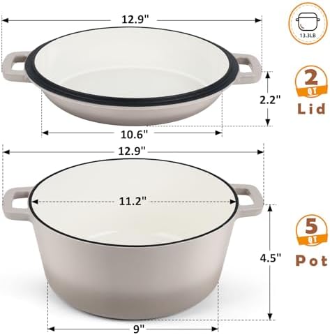TeamFar 5qt Dutch Oven, Pre-seasoned Cast Iron for Bread Baking, Khaki - Image 2