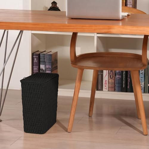 iEGrow Paper Rope Trash Can,Bathroom Trash Can with Lid, 3 Gallon Wicker Waste Basket with Removable Liner, for Bedroom, Living Room, Toilet, Under Sink Black - Image 7