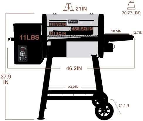 KingChii Electric Wood Pellet Grill & Smoker with Side Shelf, 456 SQ.IN Grill Capacity, 11LB Hopper, with PID Temperature Control (180-425°F) for Backyard Camping Bake and Roast, Black - Image 2