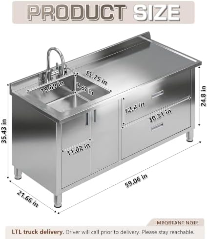 59" Stainless Steel Outdoor Kitchen Sink with Cabinet Fully Assembled - Image 2