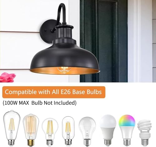 Outdoor Barn Light Outdoor Wall Sconce Farmhouse Rustic Exterior Wall Mount Lights Vintage Outside Lighting Fixture Industrial Black Lantern Works with Gooseneck Barn Porch Entryway Garage Shed - Image 4