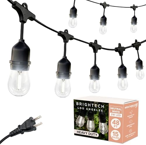 Brightech Ambience Pro - Waterproof LED Outdoor String Lights - Hanging, Dimmable 2W Vintage Edison Bulbs - 48 Ft Commercial Grade Patio Lights Create Cafe Ambience in Your Backyard by Brightech