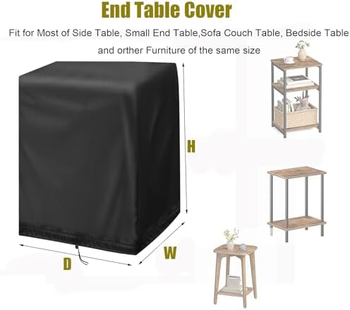 End Tables Cover, Waterproof Sun Dust Protection with Drawstring, Fits Square Small End Bedside Table, Deck Balcony Furniture Protector, Black-14.8"D x 11"W x 30"H - Image 2