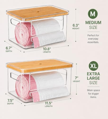 2-in-1 Stackable Trash Bag Dispenser & dishwasher pod holder with Wooden Top – Garbage Bag Holder for 13-33 Gallon Bags – Trash Bag Dispenser Under Sink with Anti-Slip Base for Laundry Detergent Pods - Image 2