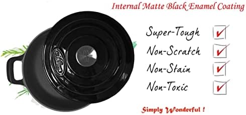 La Cuisine Enameled Cast Iron Braiser Sauté Pan Shallow Dutch Oven with Lid Internal Matt Black Enamel Coating 3.75 QT 11" / 28cm Ø, Oven-Safe 550°F/276°C, For GlassTop, Black - Image 3