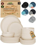 Grow Forward 24-piece Premium Wheat Straw Dinnerware Sets for 8 - Unbreakable Dishwasher & Microwave Safe Plastic Plates and Bowls Sets - Patio, Outdoors, RV, Camping Dishes - Sahara by GrowForward