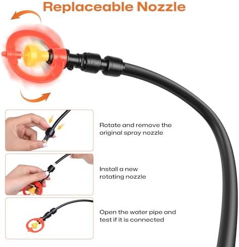 Standing Misters for Outside Patio Cooling, 5.3 FT Adjustable Stand Misting System, 4 Brass Nozzles + 4 Extra Heads, Thickened Base Portable Water Mister for Garden, Deck, Poolside - Image 3