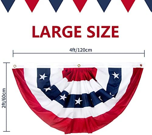 2 x 4 Ft American Bunting Flags Outdoor, US Flag Bunting for Outside, Patriotic Half Fan Bunting Flag with Brass Grommets for 4th of July Indoor Outdoor (Set of 4) - Image 2