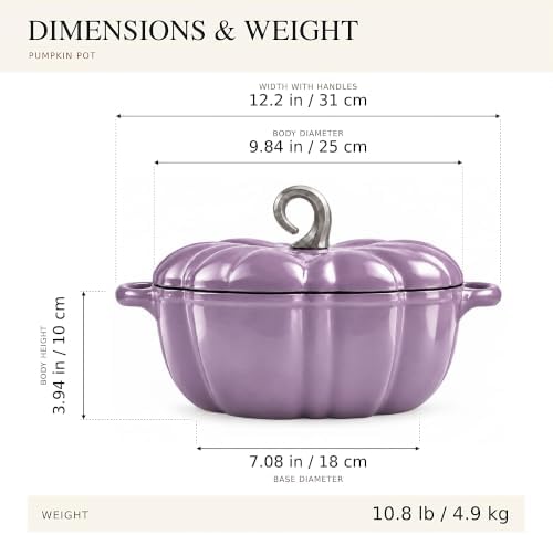 Pumpkin Cocotte Cast Iron Dutch Oven With Lid - Non-Stick Cooking Pot for Stew and Soup - Serves 3-5 - Halloween Thanksgiving Decor Gift (Purple) - Image 5