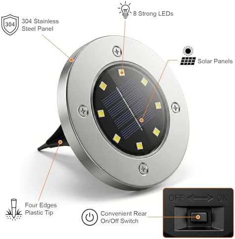OULONGER 4.6inch Solar Ground Lights, Garden Solar Outdoor Waterproof Pathway Bright In-Ground Landscape Lights for Patio, Lawn, Yard, Driveway, Step and Walkway(Warm Light 16Packs) - Image 2