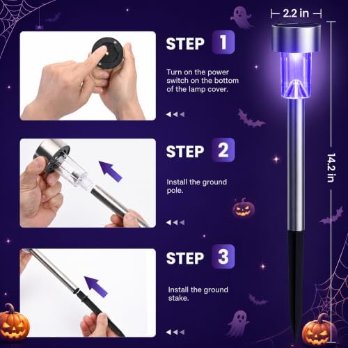 GIGALUMI 16 Pack Purple Solar Halloween Lights,Outdoor Halloween Decoration - Image 6