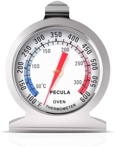 Stainless Steel Oven Thermometer 50-300°C/100-600°F, Analog Instant Read, Battery-Free Kitchen Cooking Thermometer, Hook & Stand Design Food Thermometer for Oven, Grill, Smoker, Fryer by PECULA