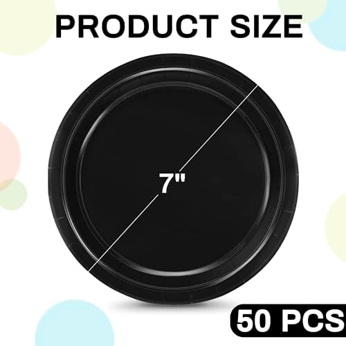50 Count Dessert Plates 7 Inches Black Paper Plates Disposable Tableware - Image 2