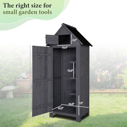 VINGLI Outdoor Wooden Storage Shed, Garden Shed Outside Tool Cabinet with Safety Latch, Patio Storage Organizer (Dark Grey) - Image 3