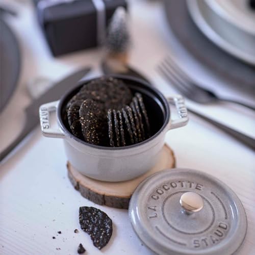 Staub Cast Iron .25-qt Mini Round Cocotte - White Truffle, Made in France - Image 3