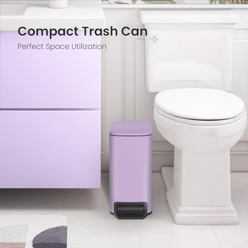 Cesun Small Bathroom Trash Can with Lid, 1.6 Gal, Soft Close, Purple - Image 3
