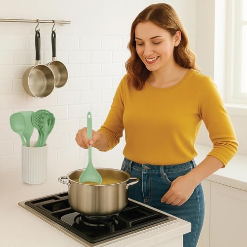 Glad Kitchen Utensils Set, 8pcs - Nonstick Cooking Tools with Utensil Holder - Nylon Spoon, Ladle, Skimmer, Spaghetti Server, and Turner Spatula Set - Dishwasher Safe, Teal Green - Image 6