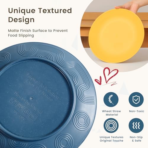 Homienly Unbreakable Wheat Straw Dinnerware Set - Plastic Plates and Bowls Sets Alternative, 24-Piece Dishes Set for Apartment, RV, Party, Microwave and Dishwasher Safe Plates, Bowls, Cups(Multi) - Image 4