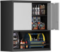 IRONFFICE Metal Garage Cabinet, Locking Cabinet with Adjustable Shelf, 2 Doors Cabinet for Tools, Hanging Cabinet for Basement, Black/Grey by IRONFFICE