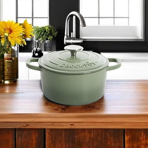 Crock Pot Artisan 5 Quart Enameled Cast Iron Round Dutch Oven, Red - Image 2