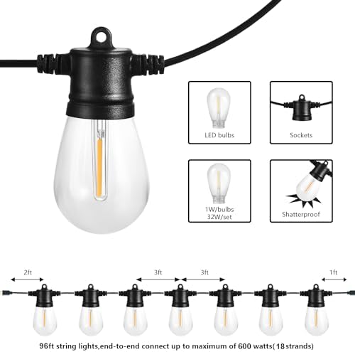 SUNTHIN 96FT Outdoor String Lights with 32 LED Shatterproof Bulbs - Image 2