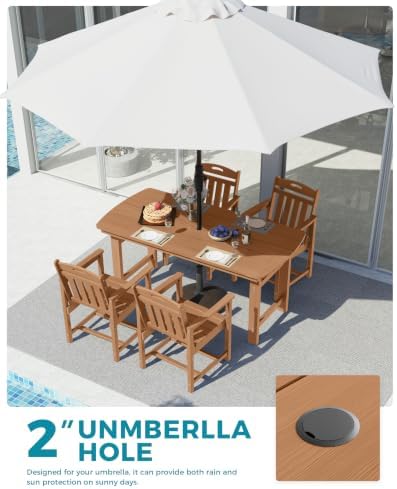 Ciokea HDPE Outdoor Dining Set of 4, Patio Table and Chairs Sets, Teak - Image 4
