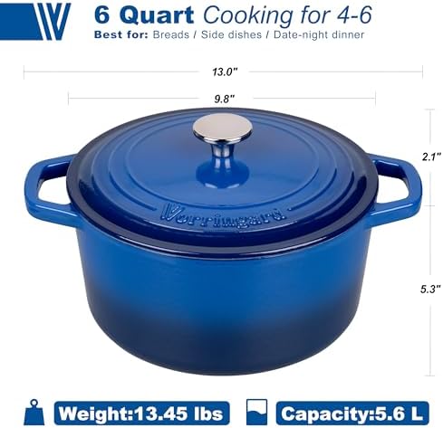 VORRINGARD Enameled Cast Iron Dutch Oven Pot with Lid, for Bread Baking, Round Bread Oven- include Sourdough Bread Baking Supplies Set, 6QT, Blue - Image 2