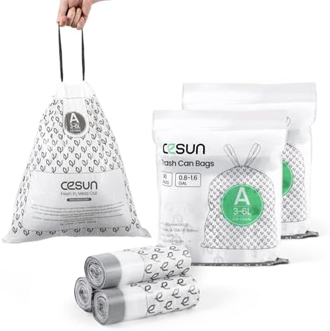 Cesun Code A Pre Cut Drawstring Trash Bags 90 Count, 1.6 Gallon / 6 Liter by Cesun