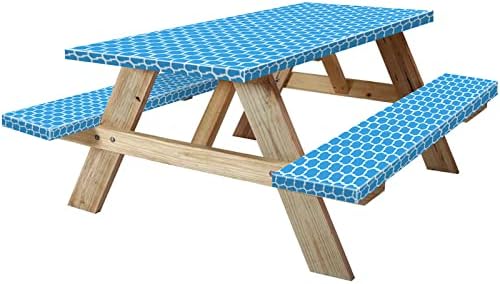 6ft 72in Picnic Table and Bench Cover, 3 Pack, Blue-White Moroccan by KENOBEE
