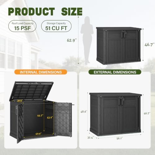 Bifanuo 51 Cu Ft Resin Outdoor Storage Shed, Horizontal Storage Cabinet - Image 3