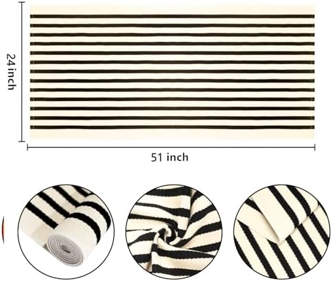 Fall Striped Outdoor Rug 2'x4.3'Black and Beige Layering Front Porch Rug - Image 2