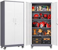SISESOL 75" Tall Gray White Metal Storage Cabinet with Wheels and Shelves by SISESOL