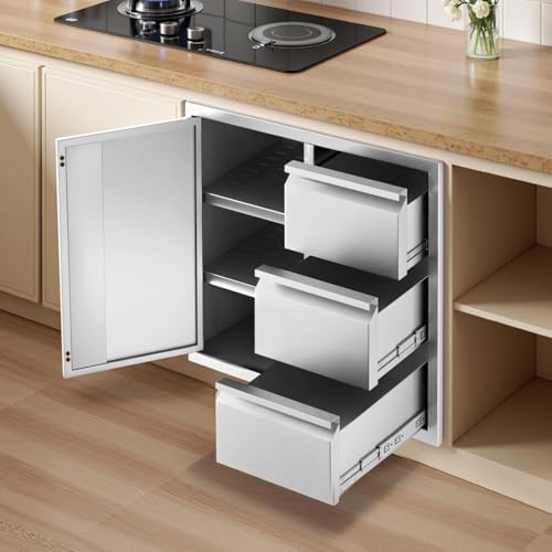 28x19.7x22in Outdoor Kitchen Cabinets, Triple Stainless Steel Drawers, 304 Stainless Steel Outdoor Kitchen Cabinets, Outdoor Kitchen Drawers Combo Cabinet for Patio Grill Station & Outdoor Cooking - Image 7