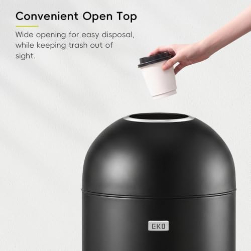 EKO Eternal 56L/15 Gallon Large Capacity Tall Commercial Trash Can, Round Open Top Waste Bin for Indoor and Outdoor, Black Steel Heavy-Duty, Durable Metal Garbage Bin for Home, Office, Restaurant - Image 5