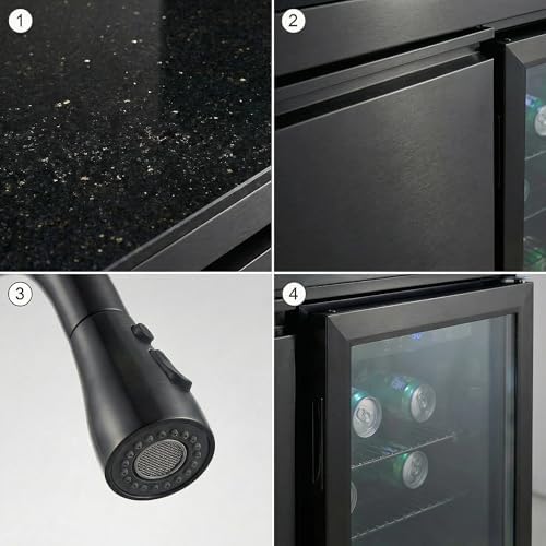 Sink and Fridge Combo for Outdoor Kitchen, 70L Refrigerator and Sink with Pull-Down Faucet, Brushed SS and Black Granite Countertops, All-in-One BBQ Island Cleaning Station (Black) - Image 6