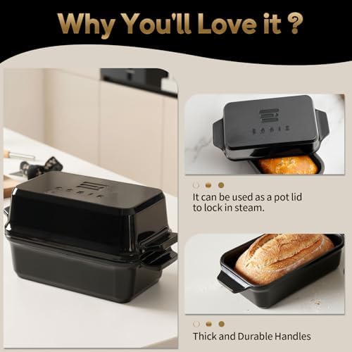 Enameled Cast Iron Dutch Oven for Bread Baking, 9×5 Dutch Oven Pot with Lid for Homemade Bread, 2 in 1 Sourdough Bread Pan with Lid, Roasting & Braising, Oven & Induction Safe (4.2 QT,Black) - Image 5
