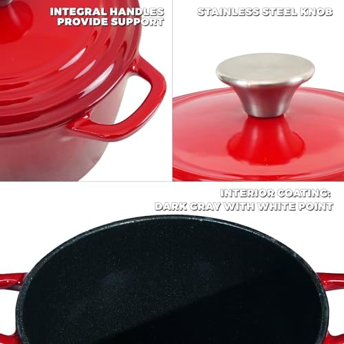 Flavehc Dutch Oven Pot with Lid 1.8 Qt Cast Iron Dutch Oven for Bread Baking, Red Enameled Cast Iron Rice Pot, Small Deep Dutch Oven for Rice, Beans & Side Dishes - Image 2