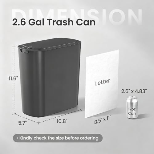 Cesun Automatic Small Bathroom Trash Can with Lid, 2.6 Gallon, Grey - Image 2