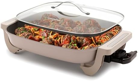 GreenPan Advanced 12” X 15” Electric Skillet with Lid, 7QT Capacity for Family Meals, Ceramic Nonstick PFAS-Free Coating, Fry, Sauté, Steam, Simmer, Sear, Stir Fry, Dishwasher Safe, Clay by GreenPan