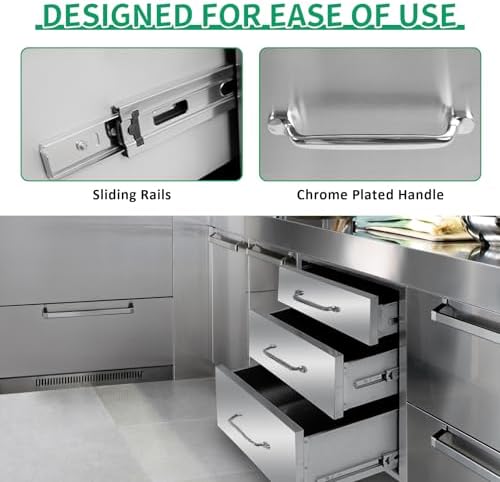 Outdoor Kitchen Drawers 18" W x 21" H x 23" D Stainless Steel Triple Drawers with Ergonomic Handle for BBQ Island, Patio Grill Station & Outdoor Kitchen Cabinets - Image 4