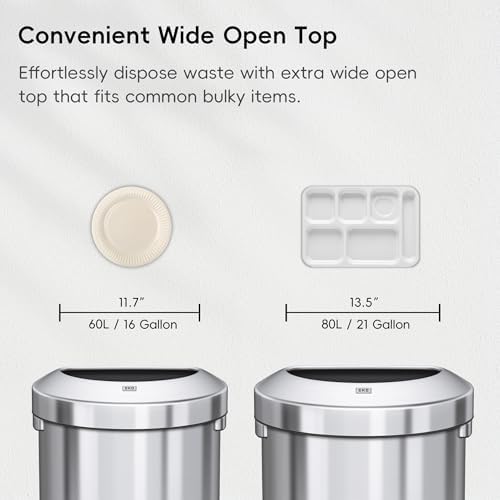 EKO Urban 21 Gallon Semi-Round Open Top Waste Bin, Stainless Steel Half Round Commercial Trash Can for Indoor and Outdoor, Extra Large Metal Garbage Bin for Home, Office, Restaurant, Restroom, 80L - Image 5