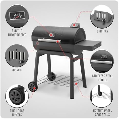 Feasto Heavy-Duty 30-Inch Charcoal Grill with Side Table - Image 6