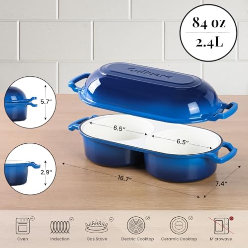 Cast Iron Bread Pan with Lid, Mini Enamel Sourdough Baking Dutch Oven Pot, Double Round Loaf Space for Homemade, Bread, Cake, Meatloaf, 16.5cm Diameter, 500°F Oven Safe, Non Stick, Blue - Image 2
