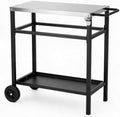 Outdoor Grill Cart, Stainless Steel BBQ Prep Table with 2-Tier Storage, Heavy-Duty Steel Frame, 6-Inch Wheels & Handle, Portable Outdoor Cooking Station for Patio, Backyard, Pizza Oven, Black & Silver by DESIGNSCAPE3D