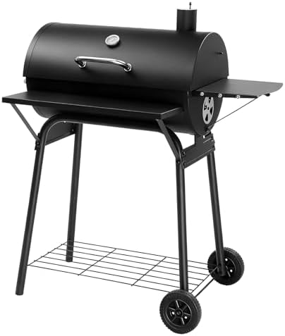 Outvita Barrel Charcoal Grill with Warming Rack, Side Front Table, Black by Outvita