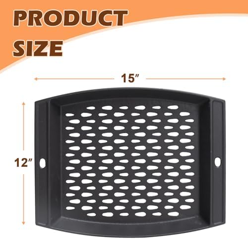 15"x12" Cast Iron Grill Basket for Outdoor Grills, Fish Veggie Grill Pan Tray, BBQ Grilling Pans Tray for Weber, Napoleon, Char-Broil, Royal Gourmet and Most Charcoal Smoker & Gas Grill - Image 2