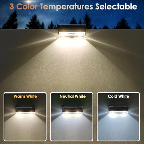 Solar Fence Lights Outdoor - 3000/4000/6000K 3 Mode, IP65 Waterproof Fence Lights Solar Powered, Dusk to Dawn Solar Light for Outside, Backyard/Step/Patio/Deck/Stair Railings and Wall (12 pack) - Image 2