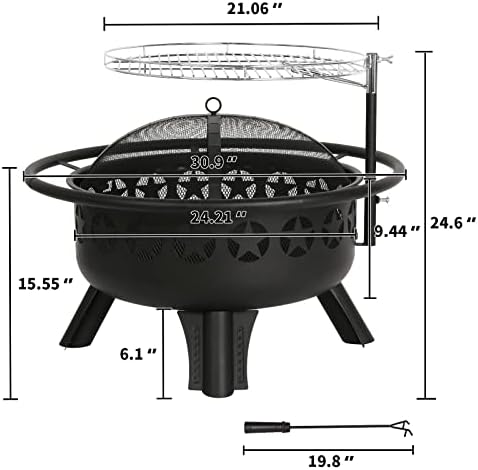 Hykolity 2 in 1 Fire Pit with Grill, Large 31" Wood Burning Fire Pit with Swivel Cooking Grate Outdoor Firepit for Backyard Bonfire Patio Outside Picnic BBQ, with Spark Cover, Fire Poker - Image 5